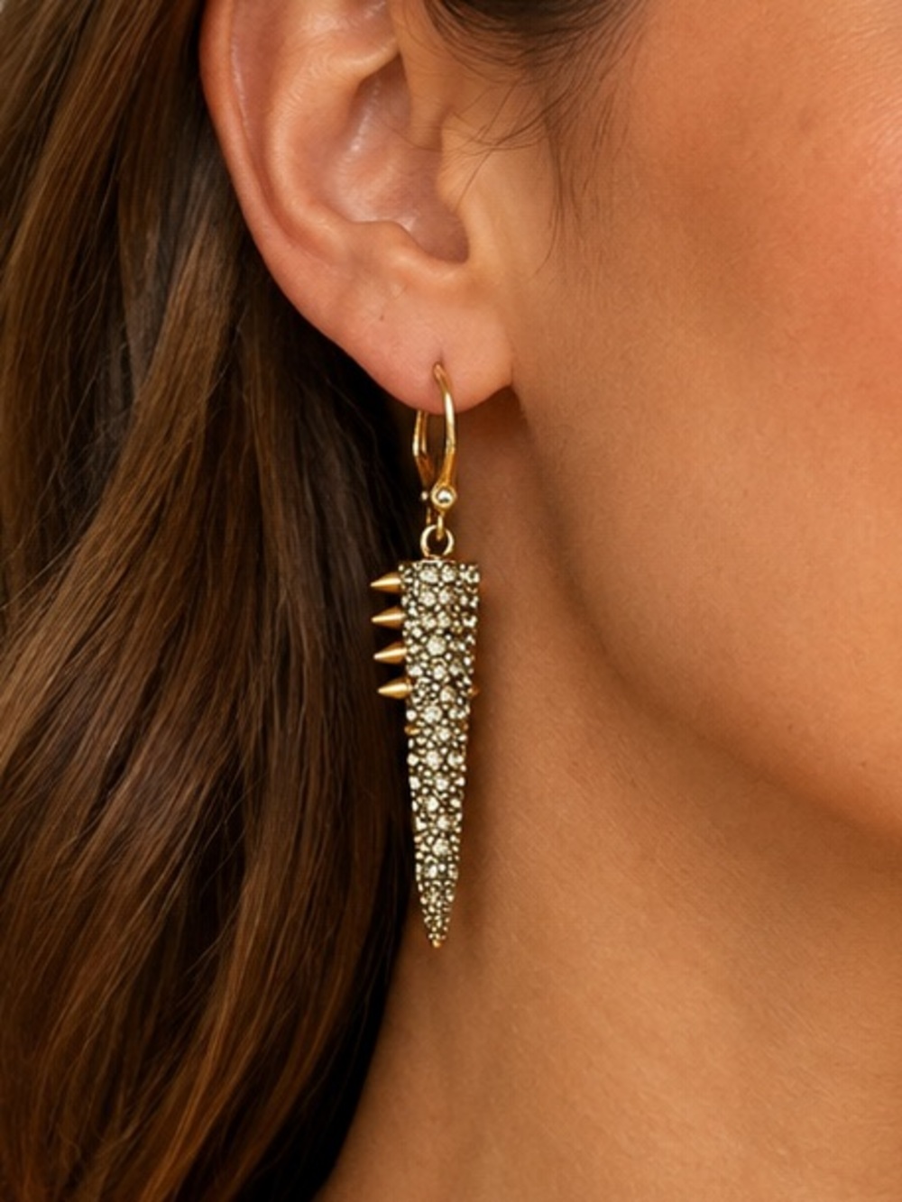 NEW - Sam Edelman Gold Rhinestone Spike Dangle Statement Earrings